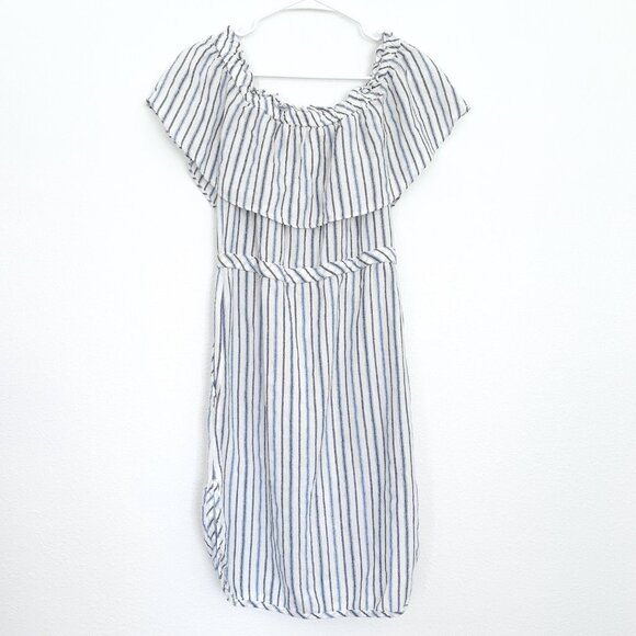 BCBGMAXAZRIA Dress Alexis White Blue Stripe Off The Shoulder Ruffle - Picture 5 of 9